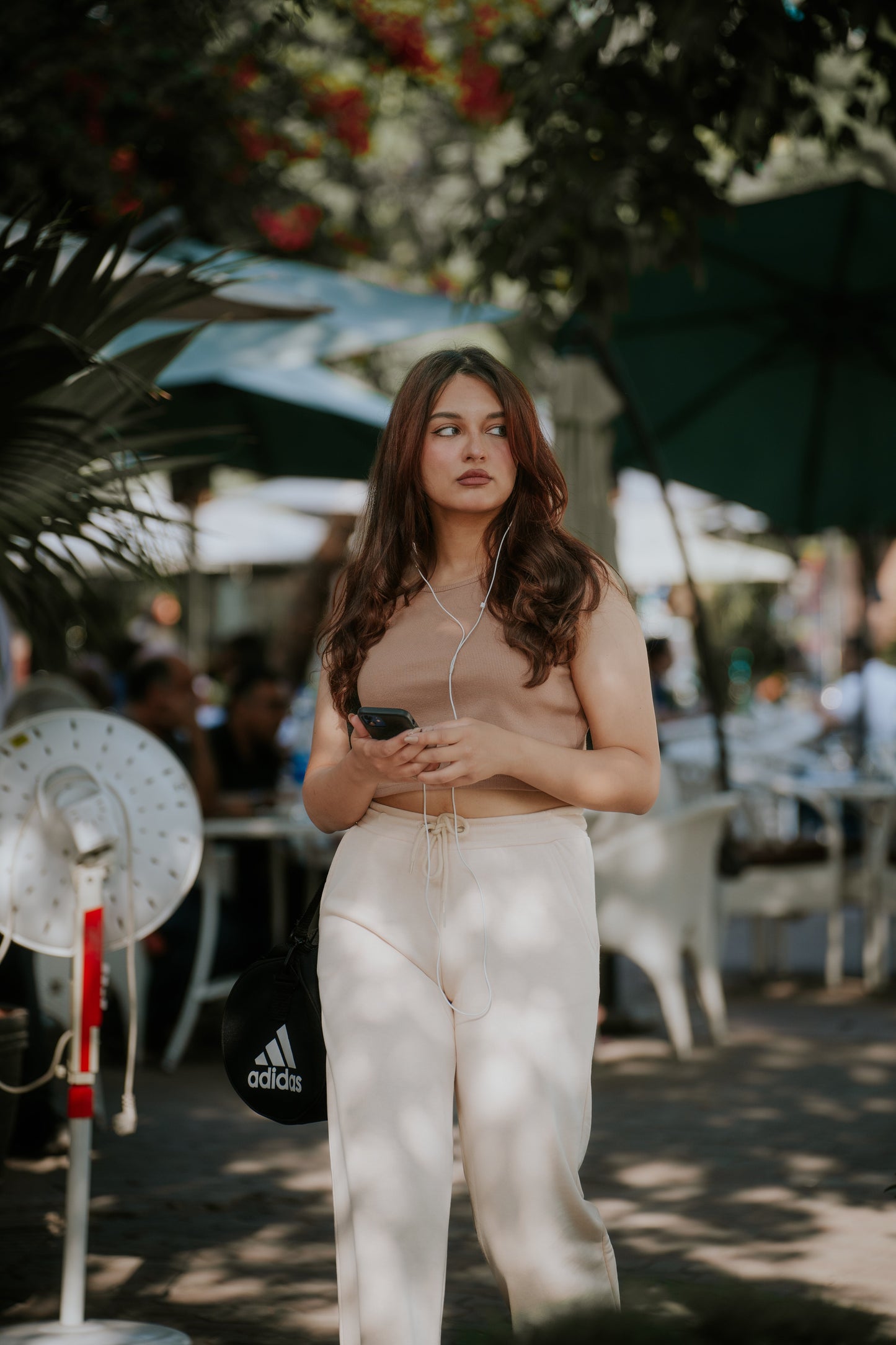 Beige Ribbed Tank Top & Wide Leg Beige Trouser Set