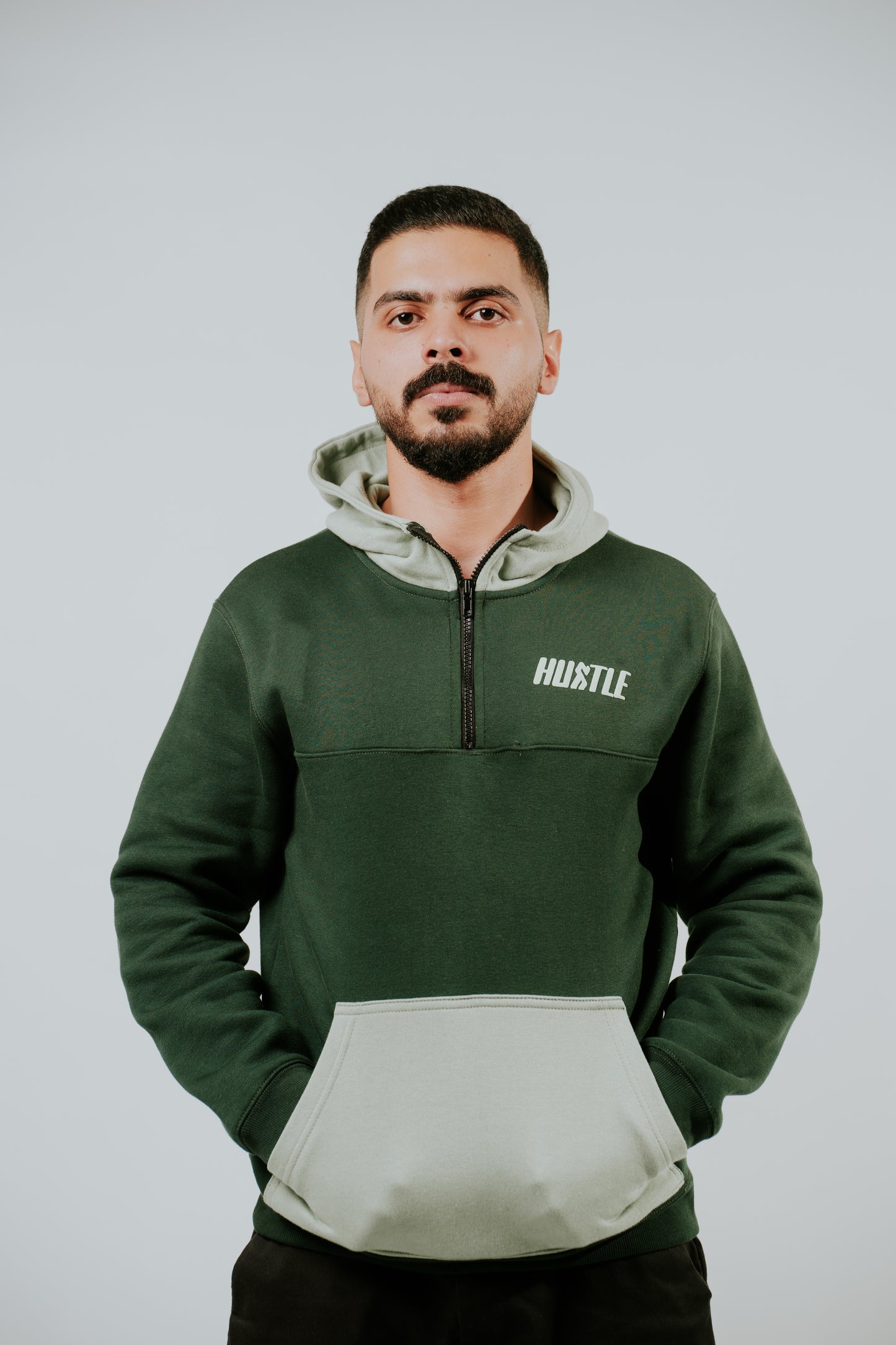 Color Block Olive Green Hoodie