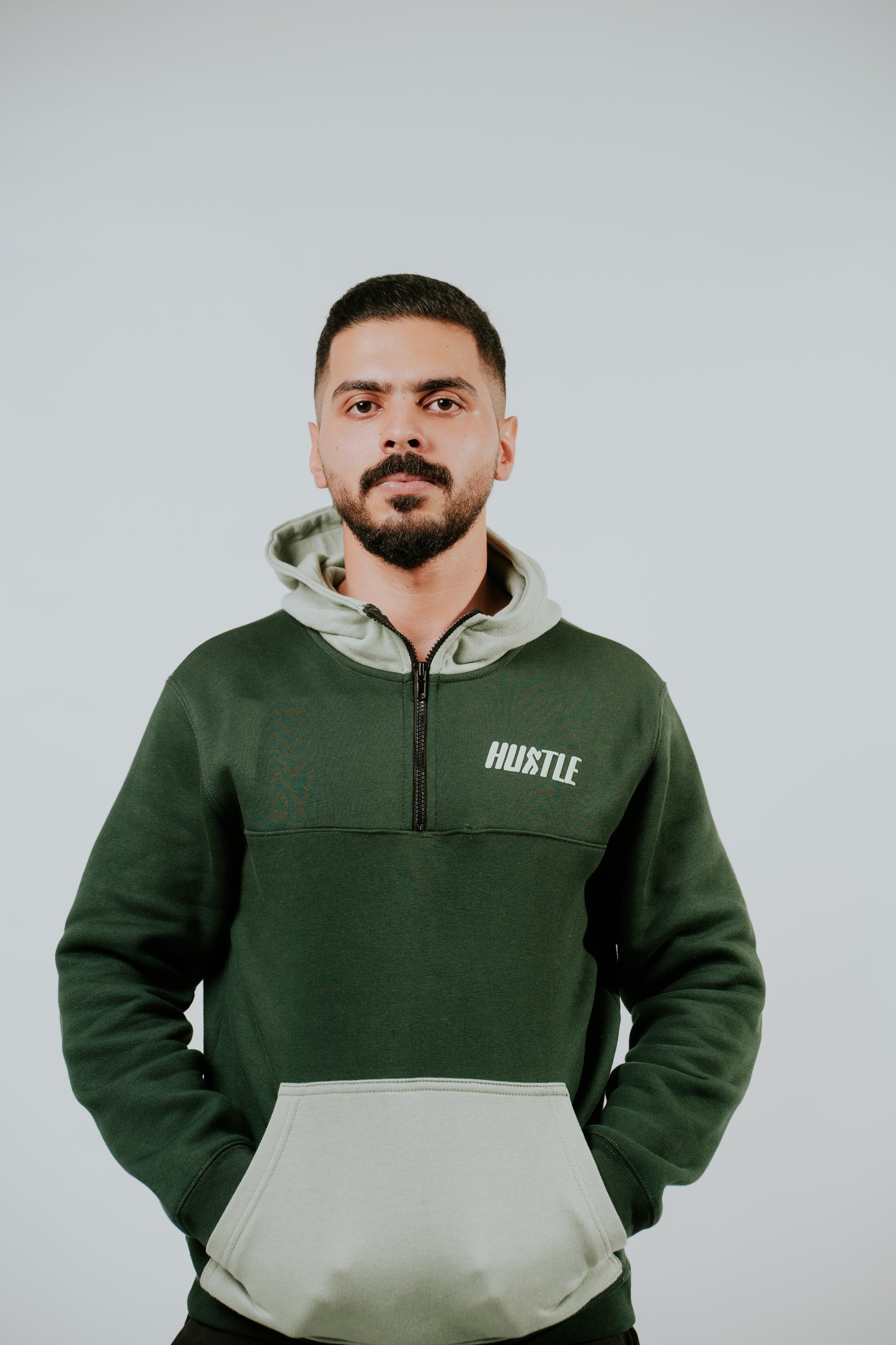 Color Block Olive Green Hoodie