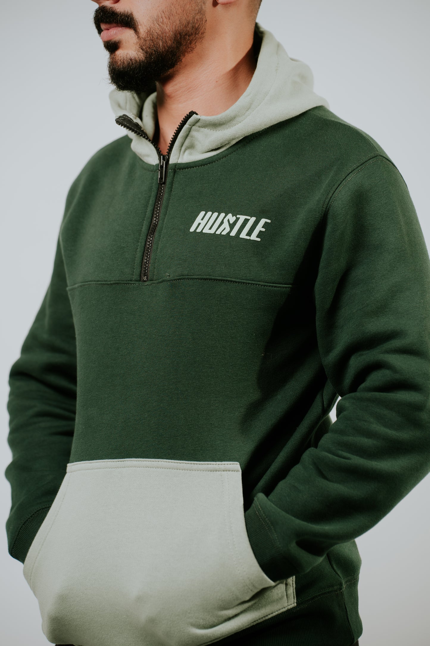 Color Block Olive Green Hoodie