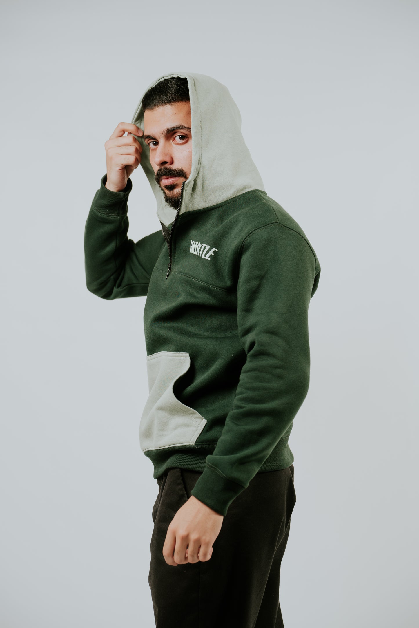 Color Block Olive Green Hoodie