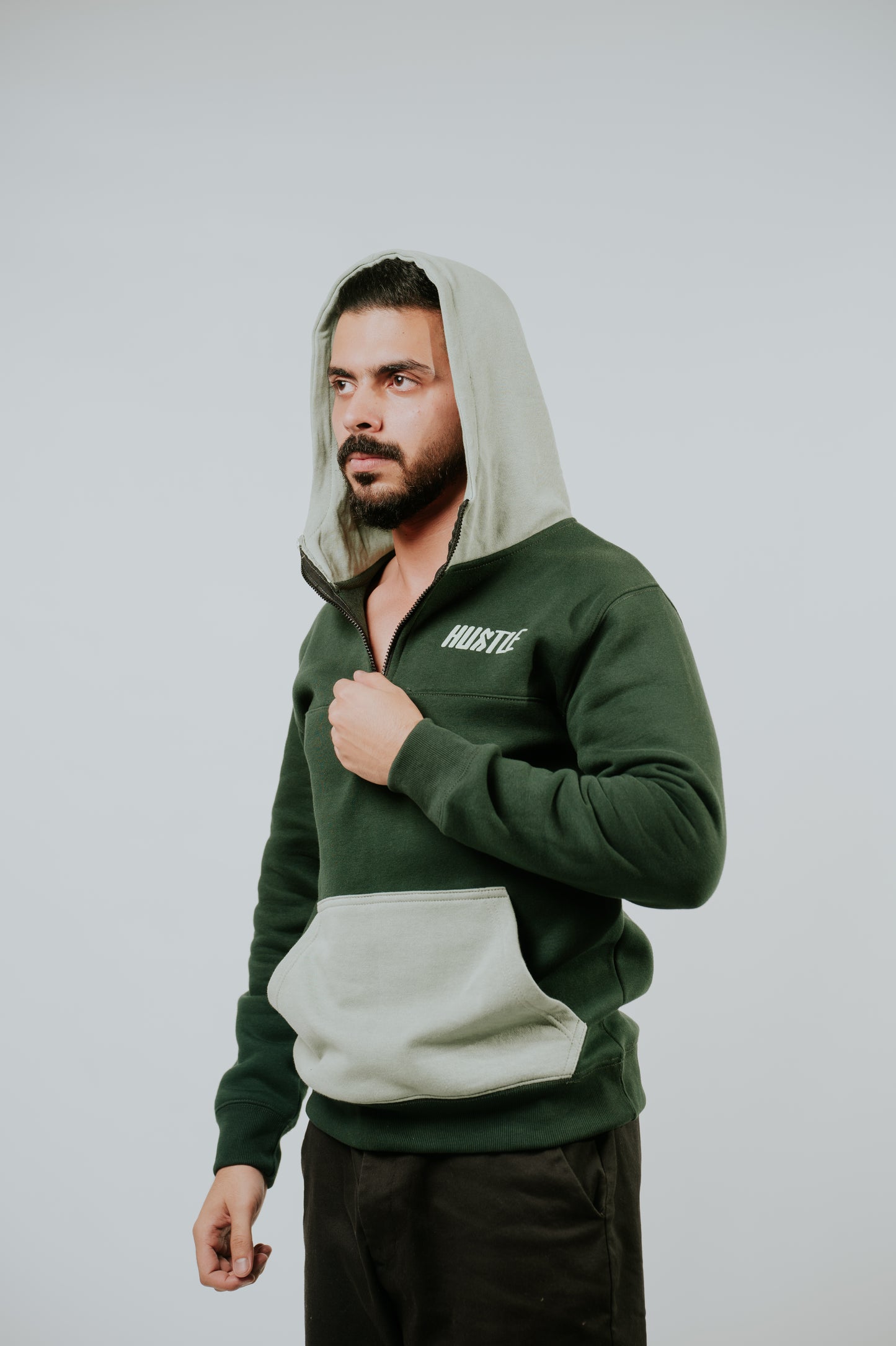 Color Block Olive Green Hoodie