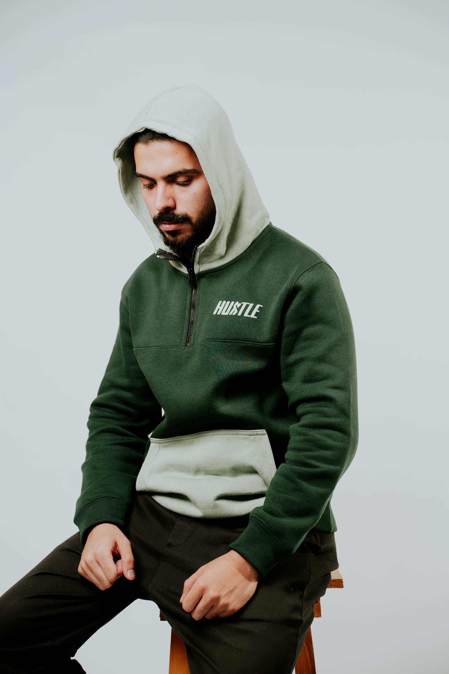 Color Block Olive Green Hoodie