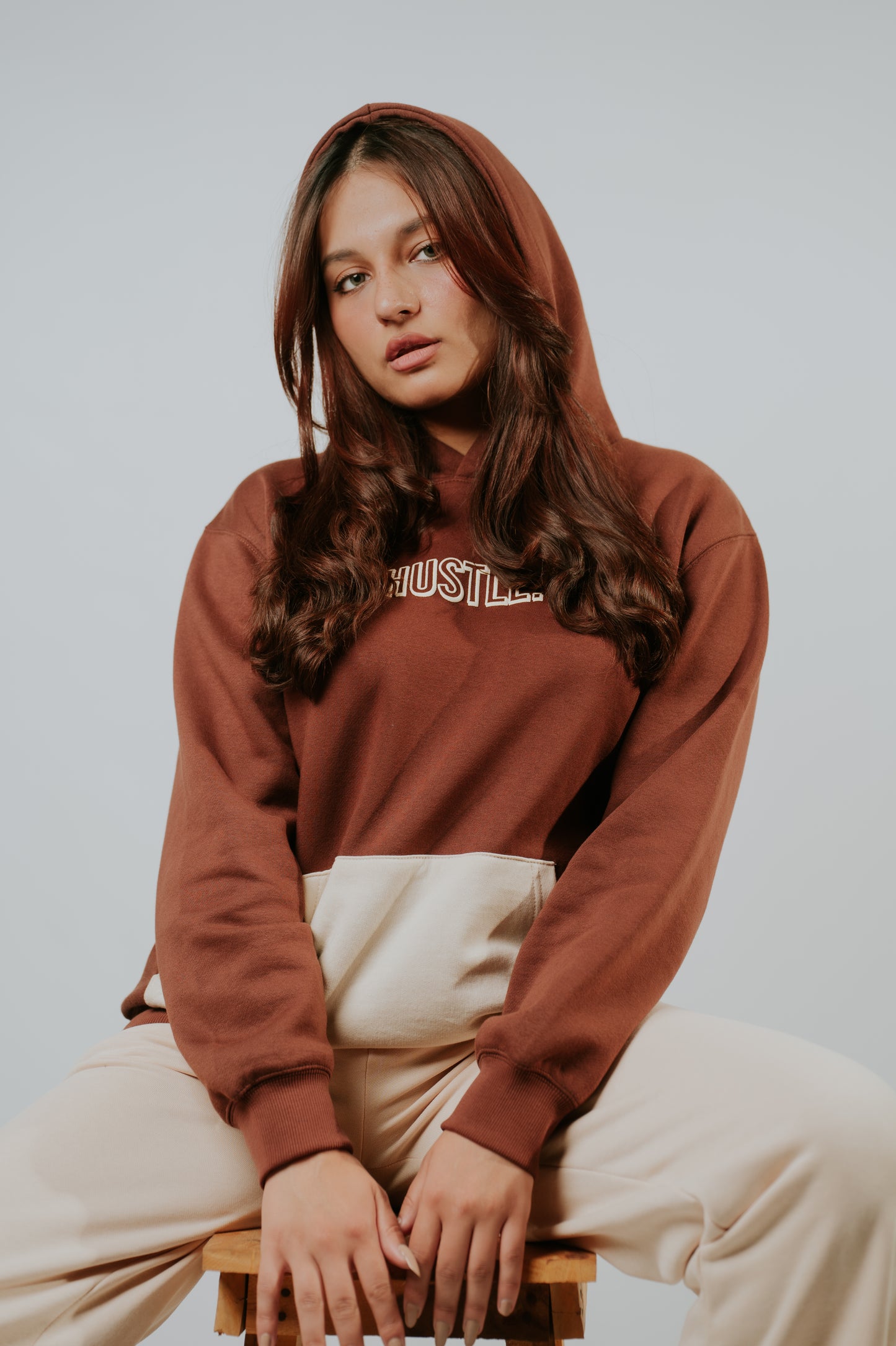 Color Block Brown Hoodie