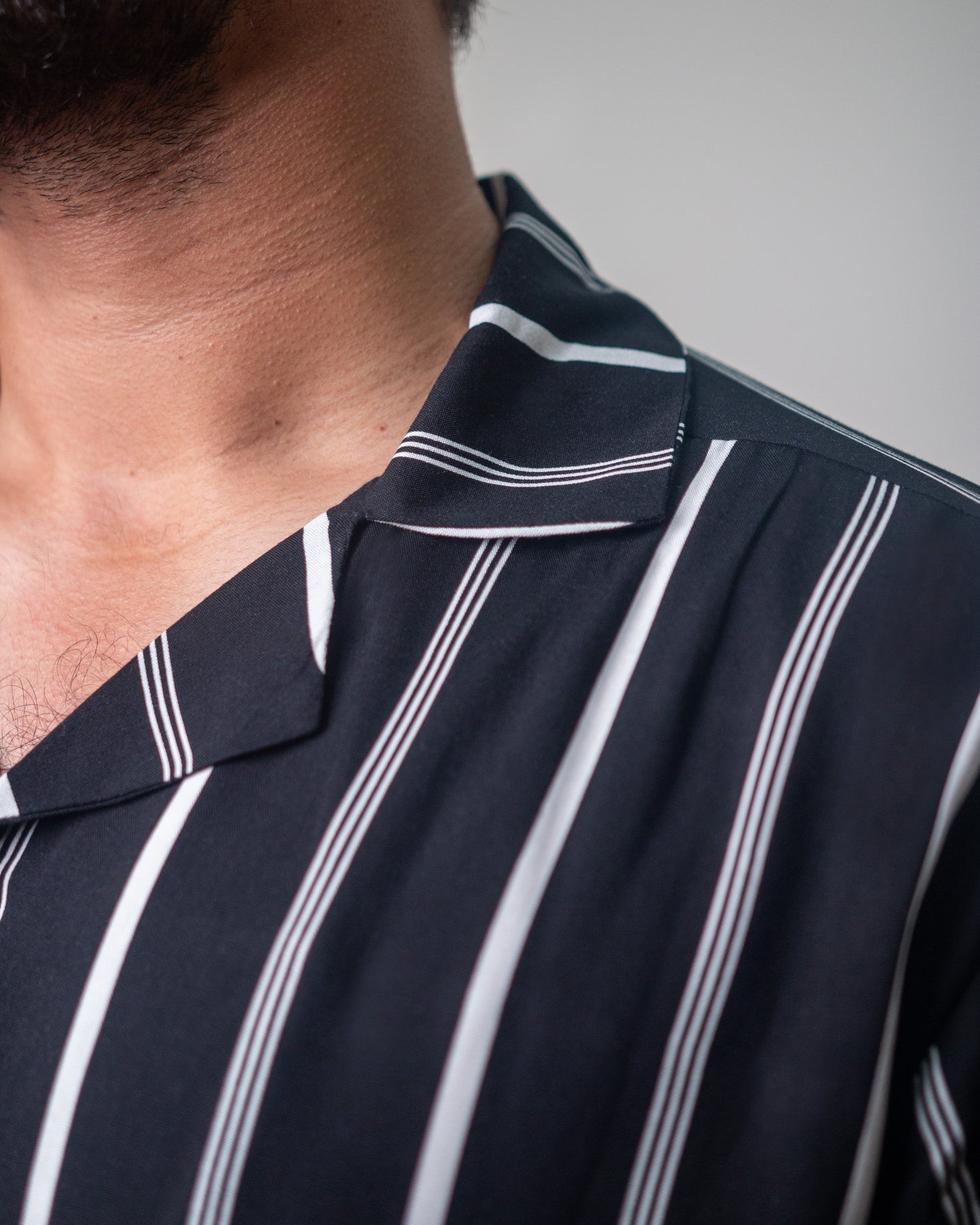 Black & White Striped Hawaiian Shirt