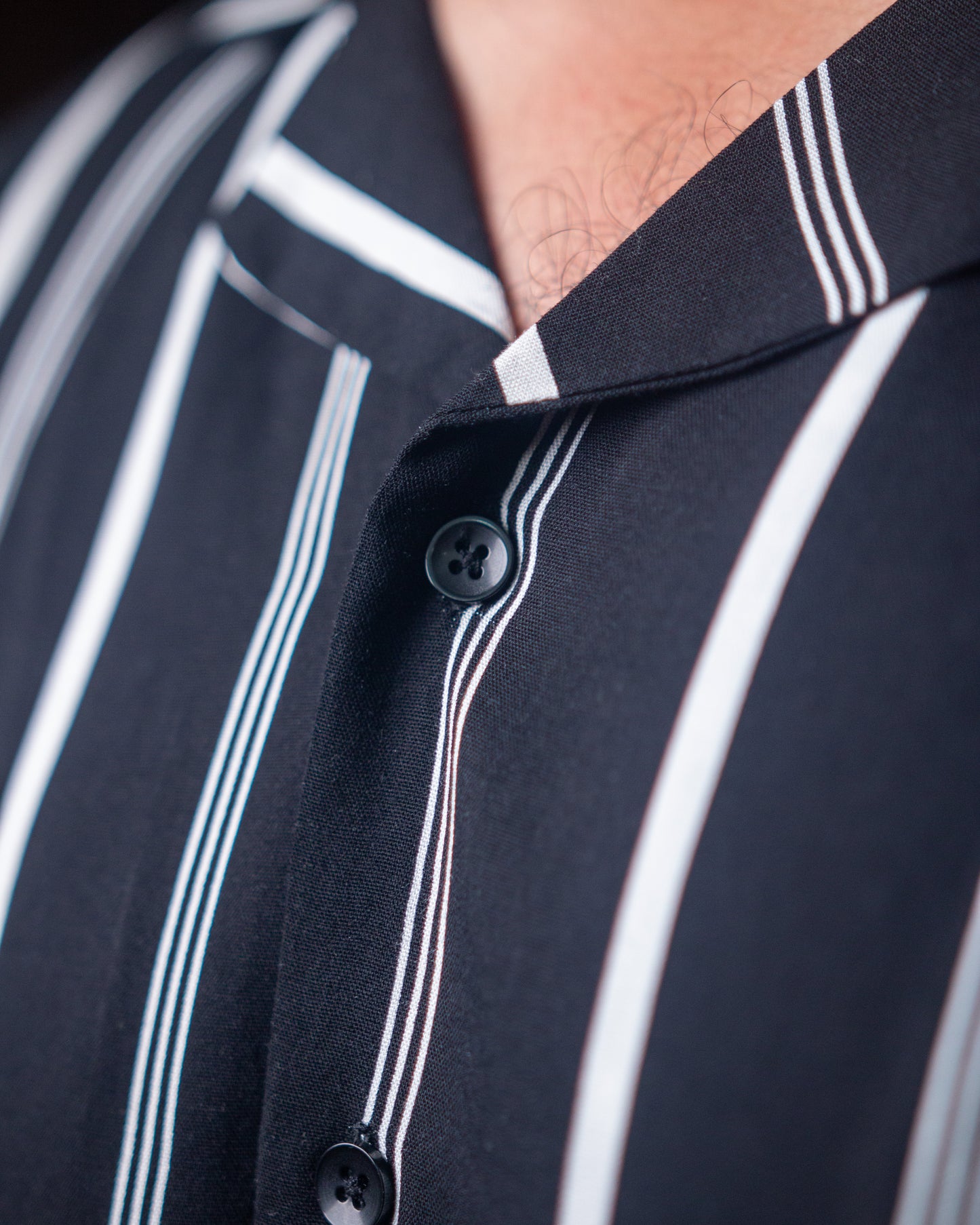 Black & White Striped Hawaiian Shirt